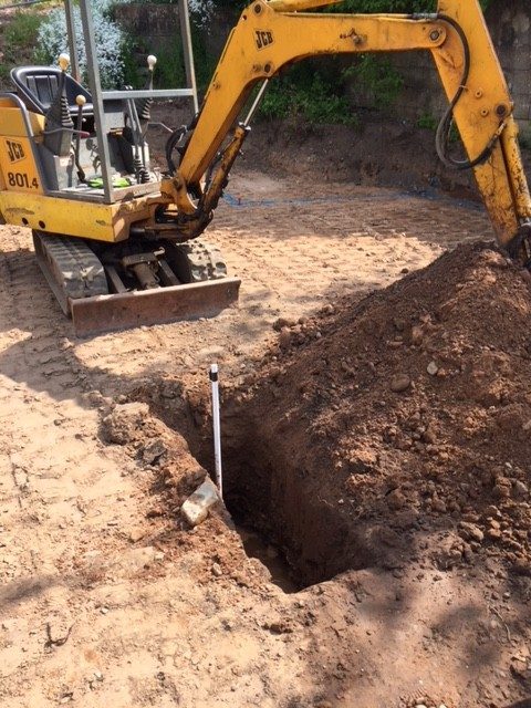 Percolation test trial pit excavated on site near Bridgnorth