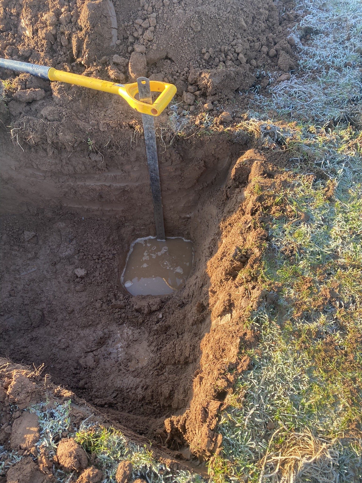 Percolation test trial pit excavated on site near Kidderminster