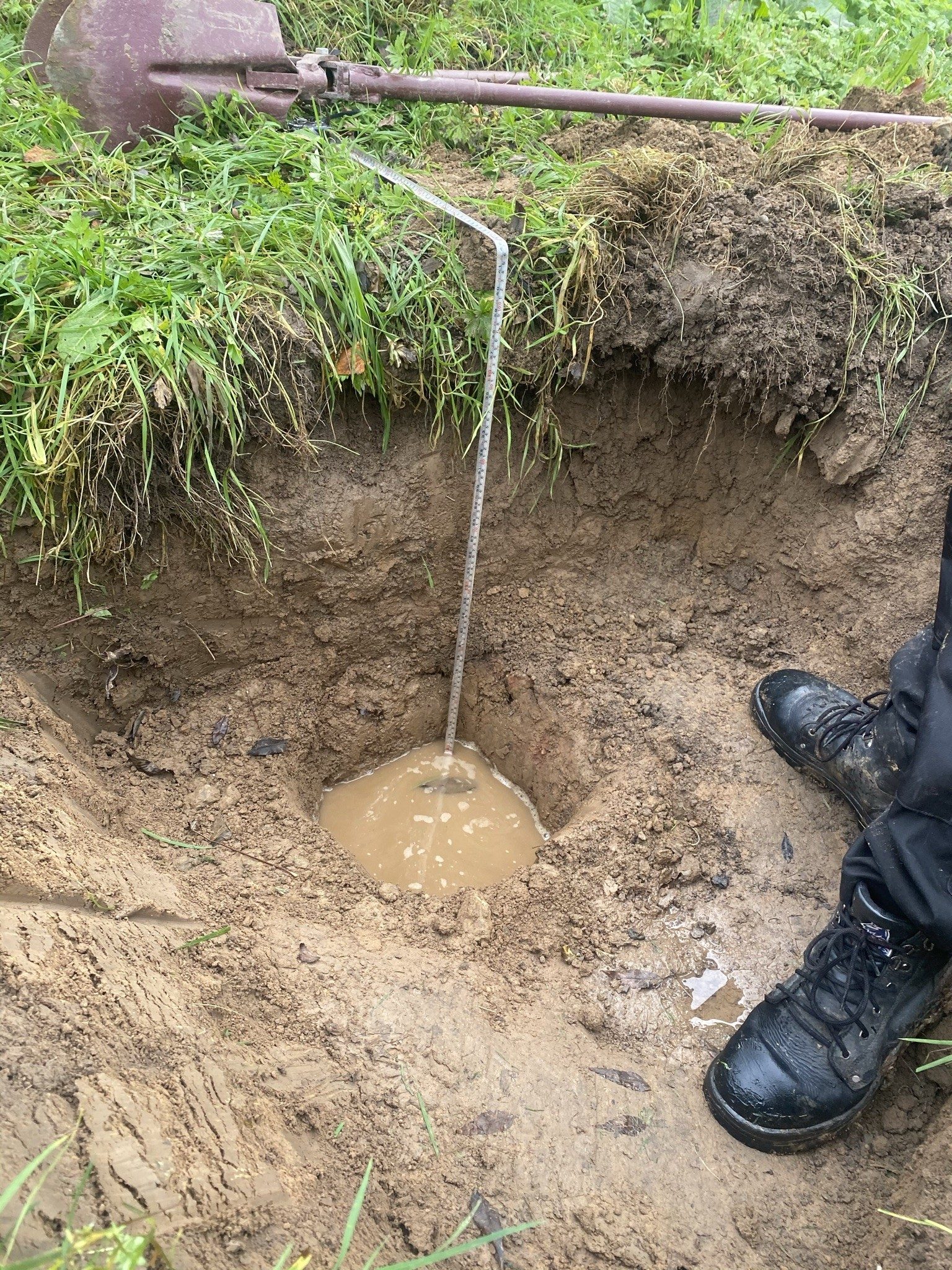 Percolation test trial pit excavated on site near Ludlow