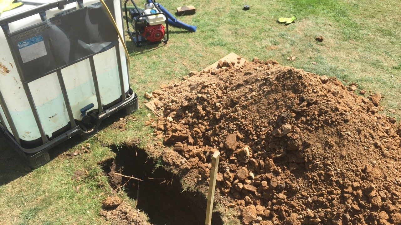 Percolation test trial pit excavated on site near Kenilworth