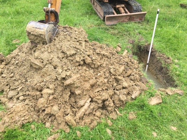 Percolation test trial pit excavated on site near Telford