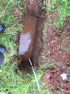 Percolation test trial pit excavated on site near Uttoxeter