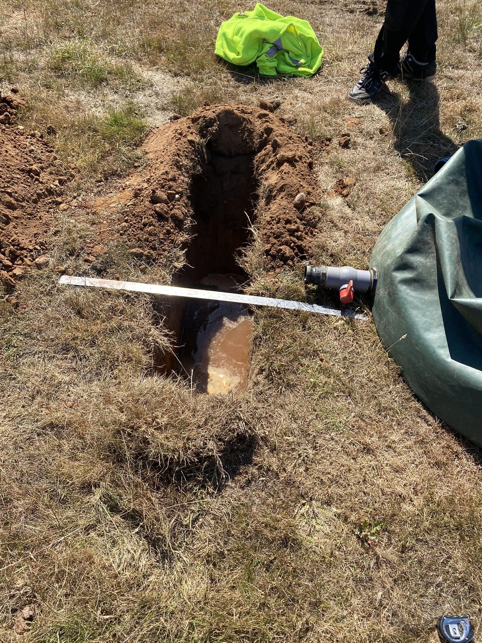 Percolation test trial pit excavated on site near Warwick